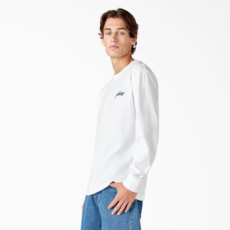 Men's Dickies Dighton Long Sleeve Graphic T-Shirt White | 9583721-HD