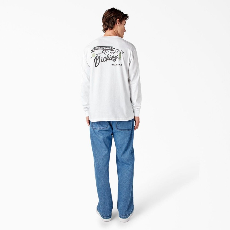 Men's Dickies Dighton Long Sleeve Graphic T-Shirt White | 9583721-HD