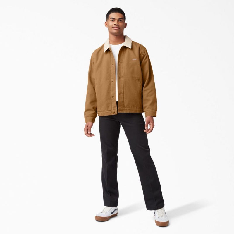 Men's Dickies Duck Canvas High Pile Fleece Jacket Khaki | 3591402-HQ