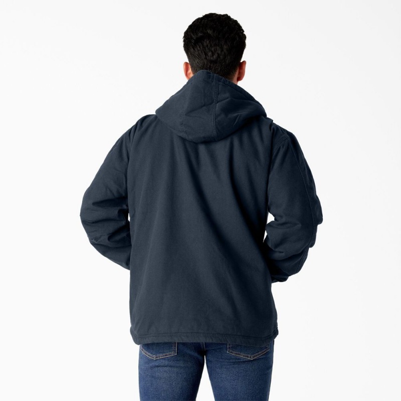 Men's Dickies Duck Canvas High Pile Fleece Lined Jacket Navy | 3816754-PS