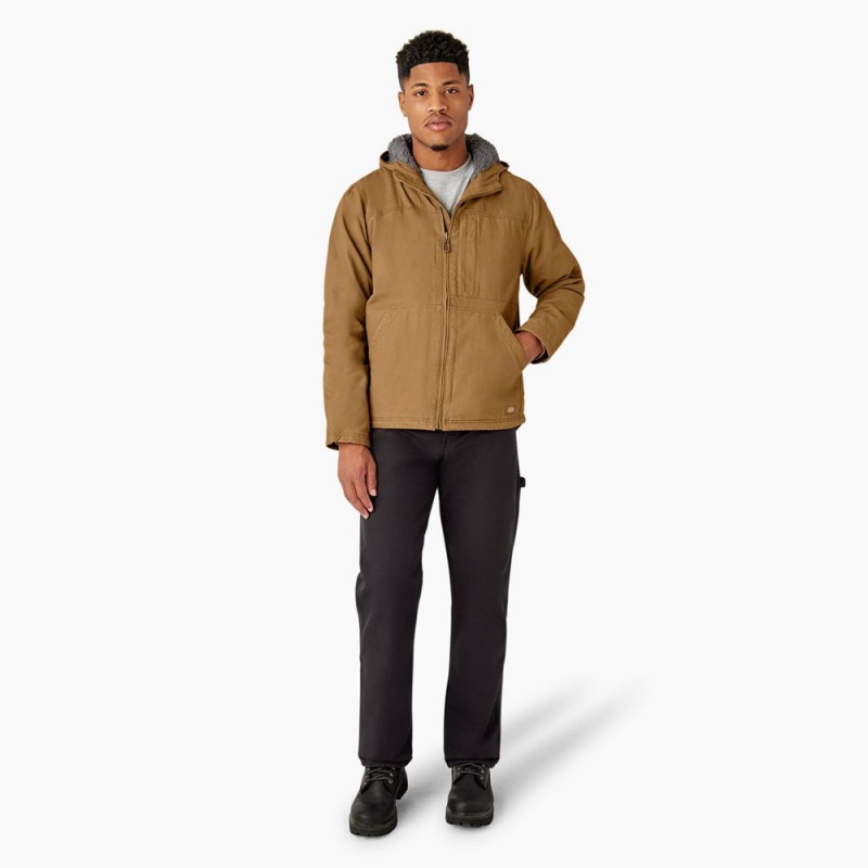 Men's Dickies Duck Canvas High Pile Fleece Lined Jacket Brown | 3609127-EN