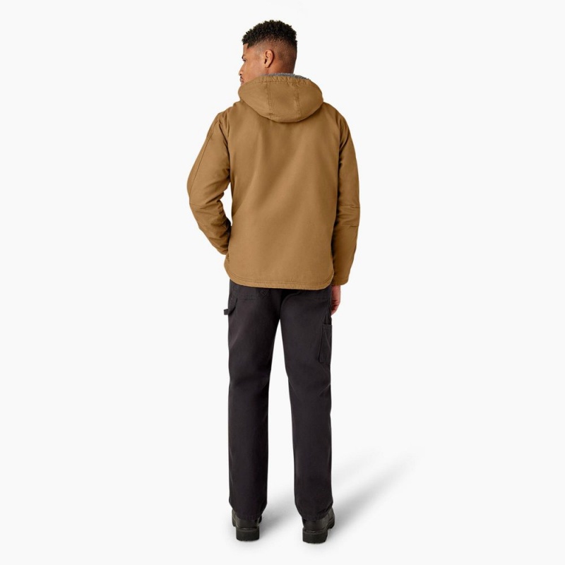 Men's Dickies Duck Canvas High Pile Fleece Lined Jacket Brown | 3609127-EN