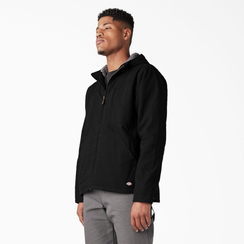 Men's Dickies Duck Canvas High Pile Fleece Lined Jacket Black | 8192306-YE