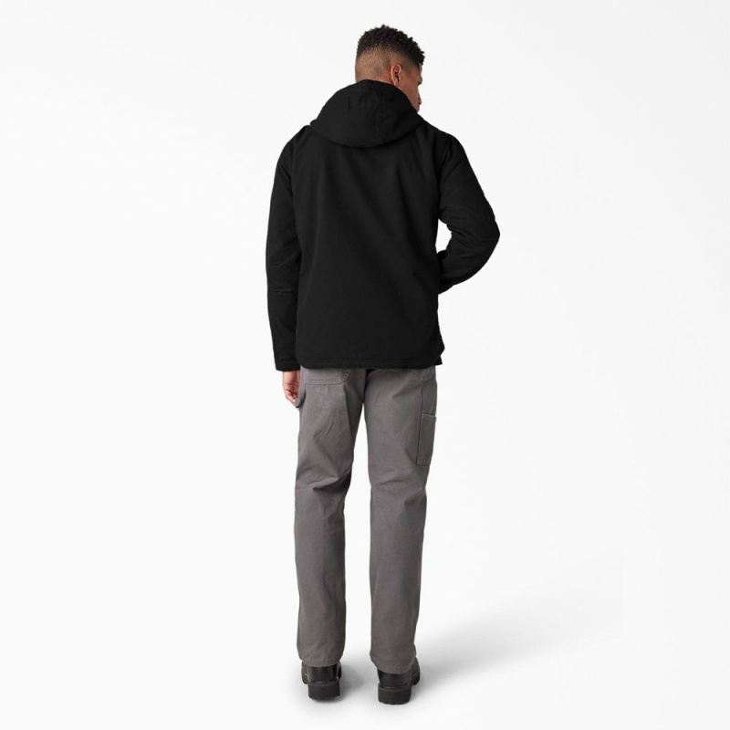 Men's Dickies Duck Canvas High Pile Fleece Lined Jacket Black | 8192306-YE