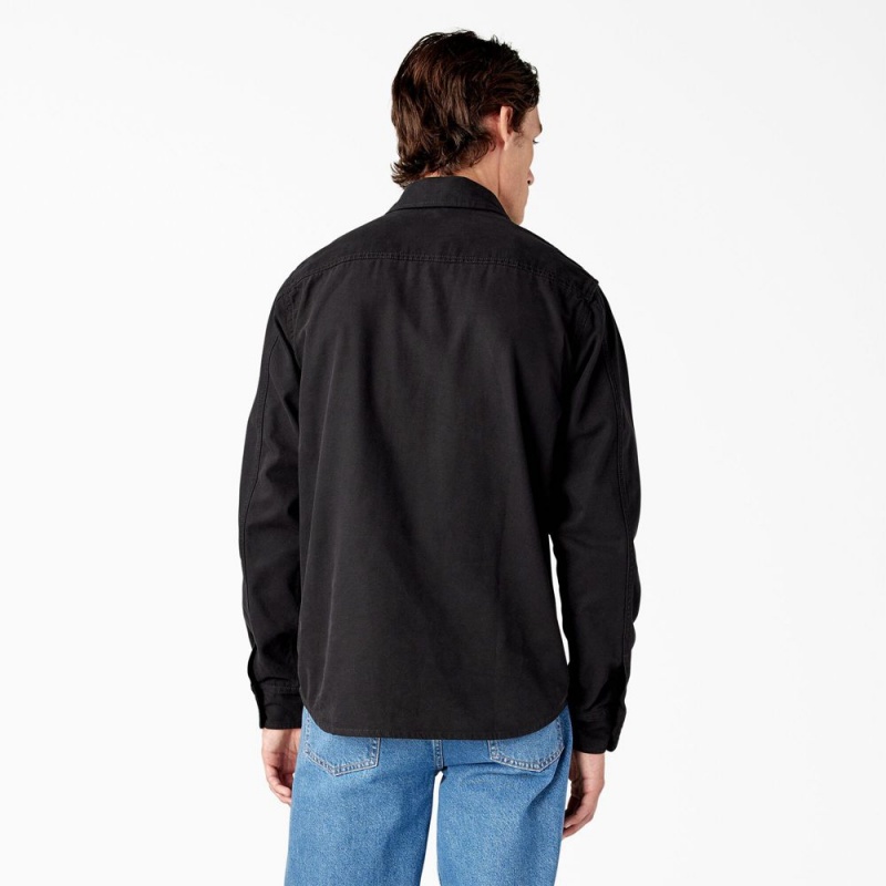 Men's Dickies Duck Canvas Long Sleeve Utility Shirt Black | 4615823-ND