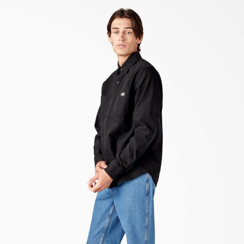 Men's Dickies Duck Canvas Long Sleeve Utility Shirt Black | 4615823-ND