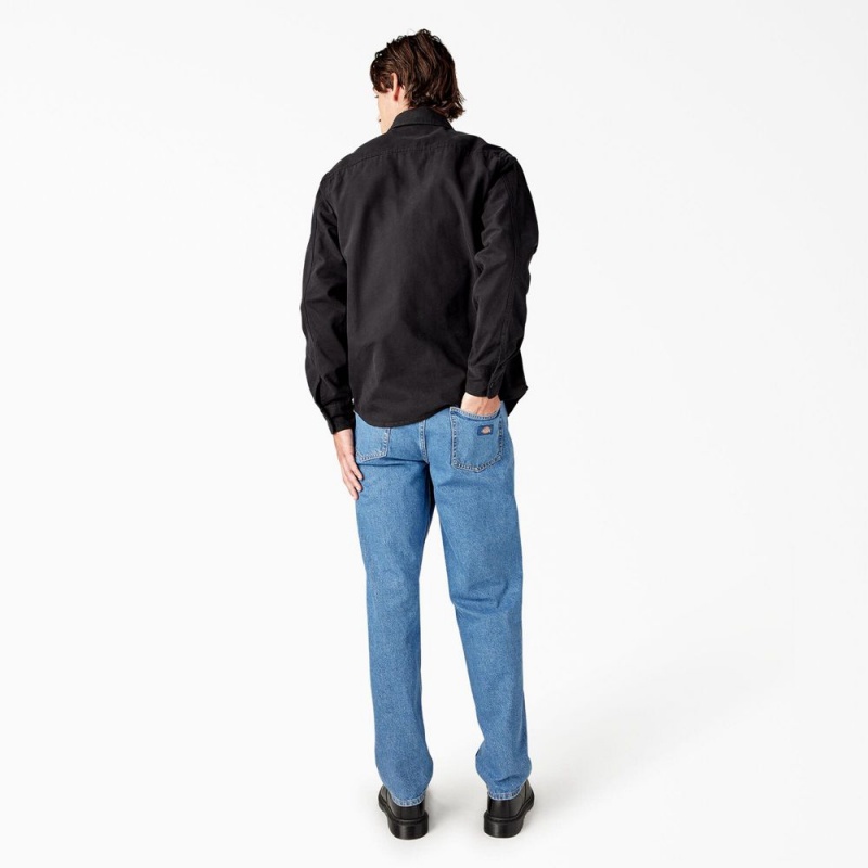 Men's Dickies Duck Canvas Long Sleeve Utility Shirt Black | 4615823-ND