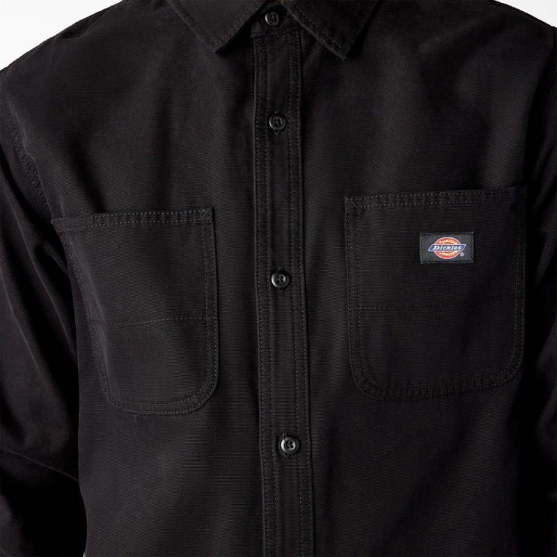 Men's Dickies Duck Canvas Long Sleeve Utility Shirt Black | 4615823-ND