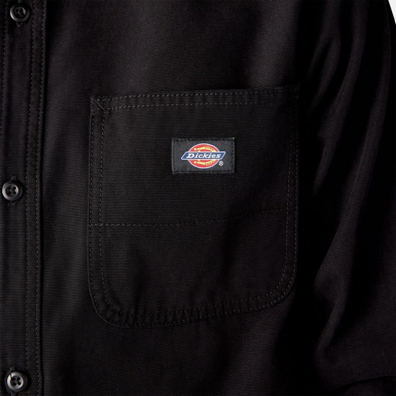 Men's Dickies Duck Canvas Long Sleeve Utility Shirt Black | 4615823-ND