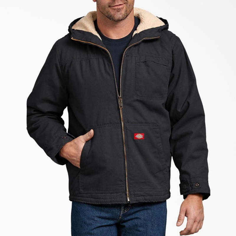 Men\'s Dickies Duck High Pile Fleece Lined Hooded Jacket Black | 1987043-TC