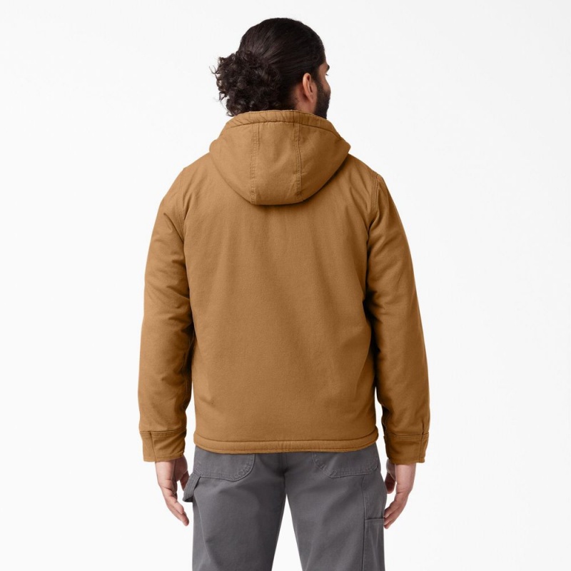 Men's Dickies Duck High Pile Fleece Lined Hooded Jacket Brown | 0278653-JB