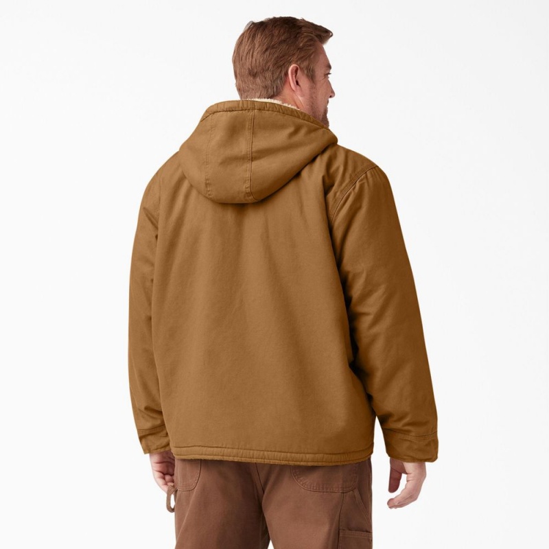 Men's Dickies Duck High Pile Fleece Lined Hooded Jacket Brown | 0278653-JB