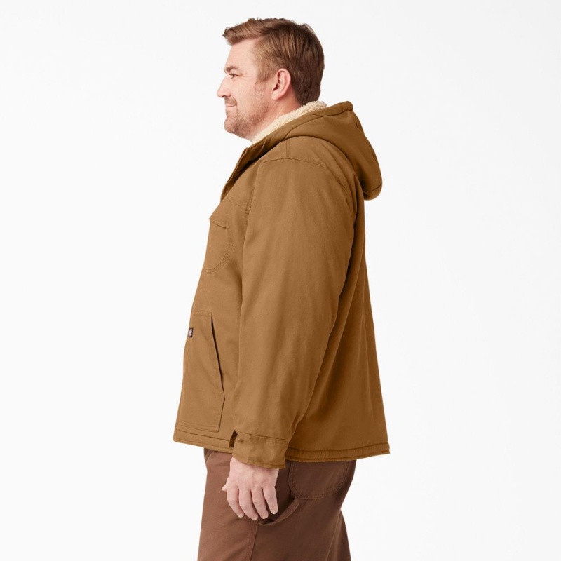 Men's Dickies Duck High Pile Fleece Lined Hooded Jacket Brown | 0278653-JB