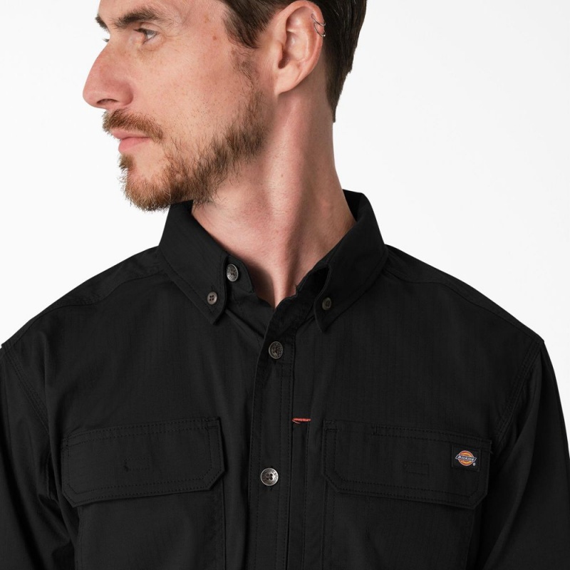 Men's Dickies DuraTech Ranger Ripstop Shirt Black | 4316859-GH