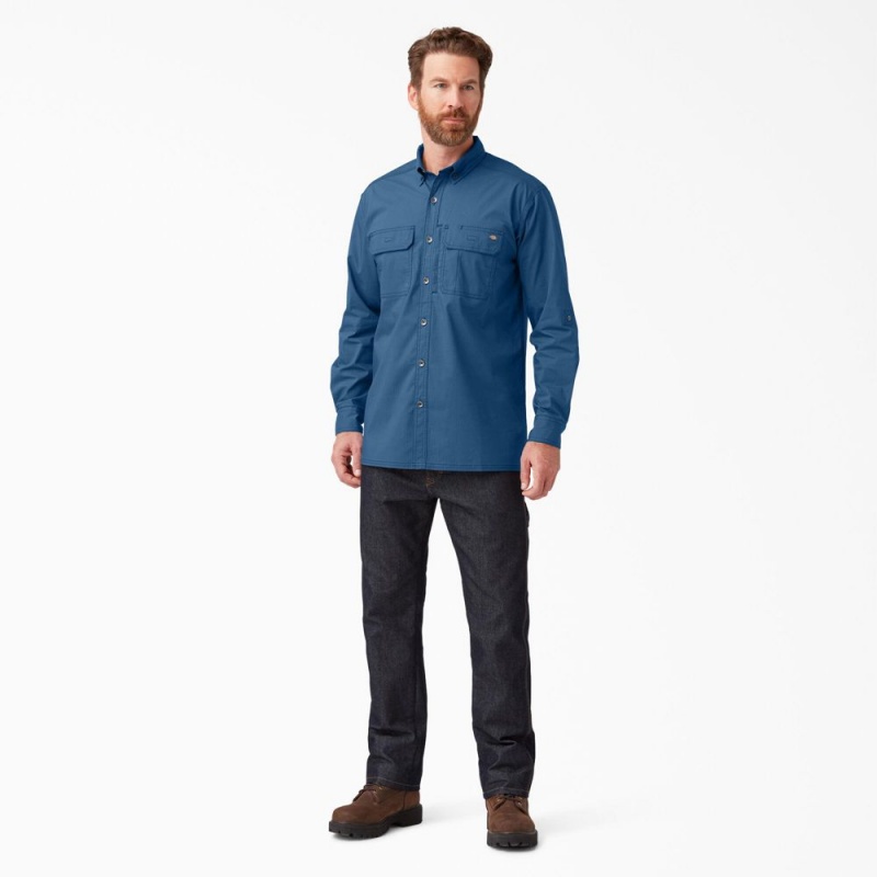 Men's Dickies DuraTech Ranger Ripstop Shirt Blue | 8147526-TZ