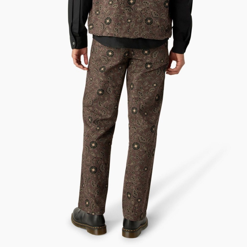 Men's Dickies Ellis Floral Print Duck Canvas Pants Brown | 6025719-YO