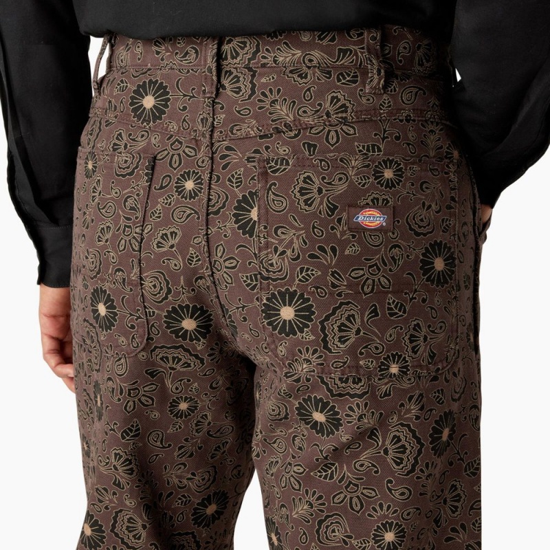 Men's Dickies Ellis Floral Print Duck Canvas Pants Brown | 6025719-YO