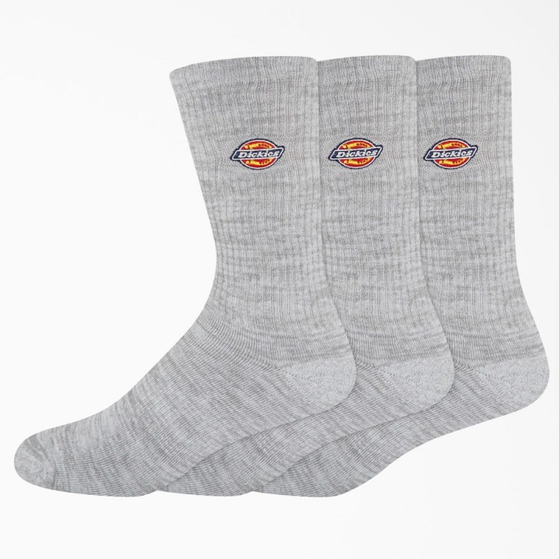 Men\'s Dickies Embroidered Crew 3-Pack Socks Grey | 1405982-IQ