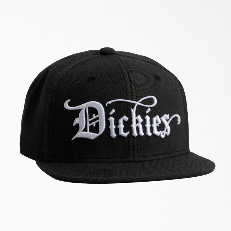 Men\'s Dickies Embroidered Flat Brim Hat Black | 7253910-CJ