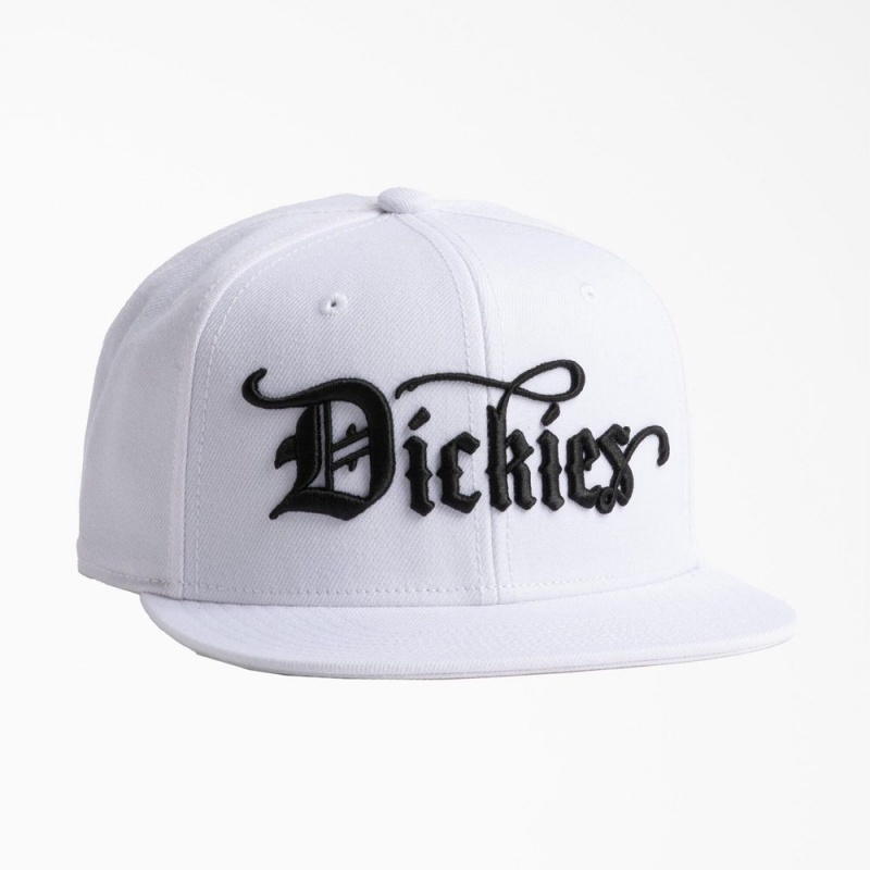 Men\'s Dickies Embroidered Flat Brim Hat White | 6245801-BD