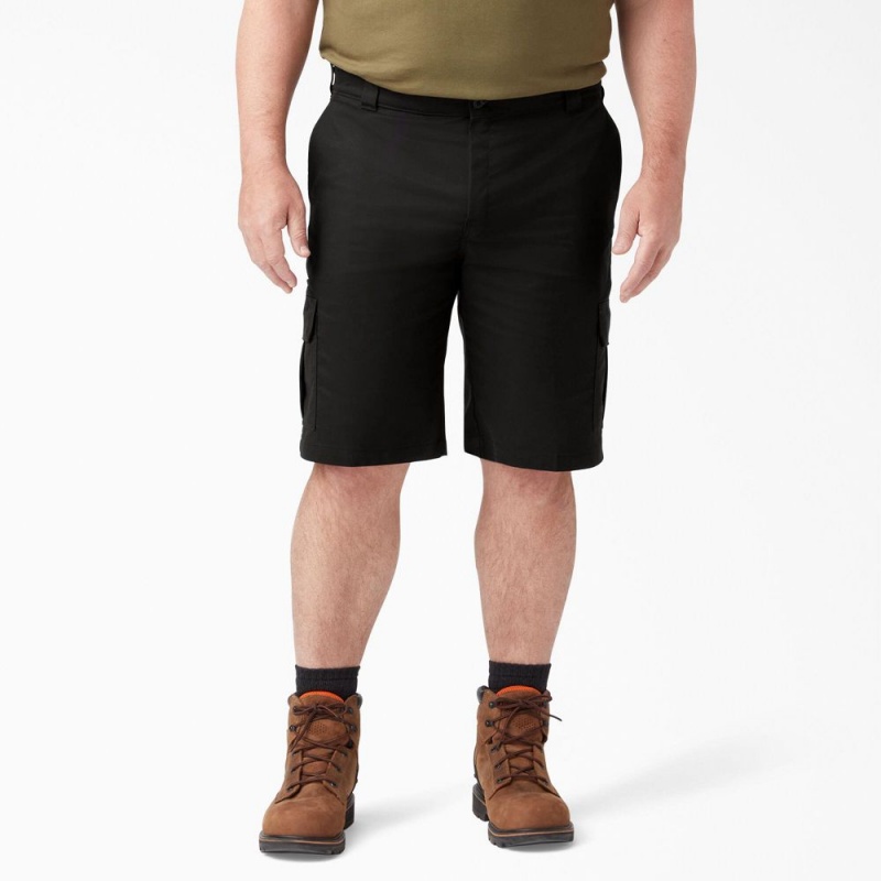 Men's Dickies FLEX Cooling Active Waist Regular Fit Cargo Shorts Black | 1965428-IV