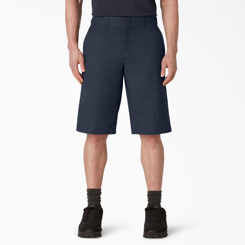 Men\'s Dickies FLEX Cooling Active Waist Regular Fit Shorts Navy | 2581904-QO