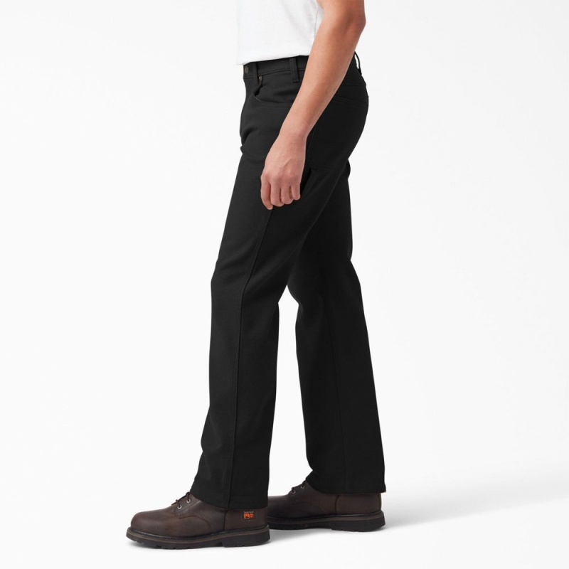 Men's Dickies FLEX Lined Regular Fit Duck Carpenter Pants Black | 4351672-SI