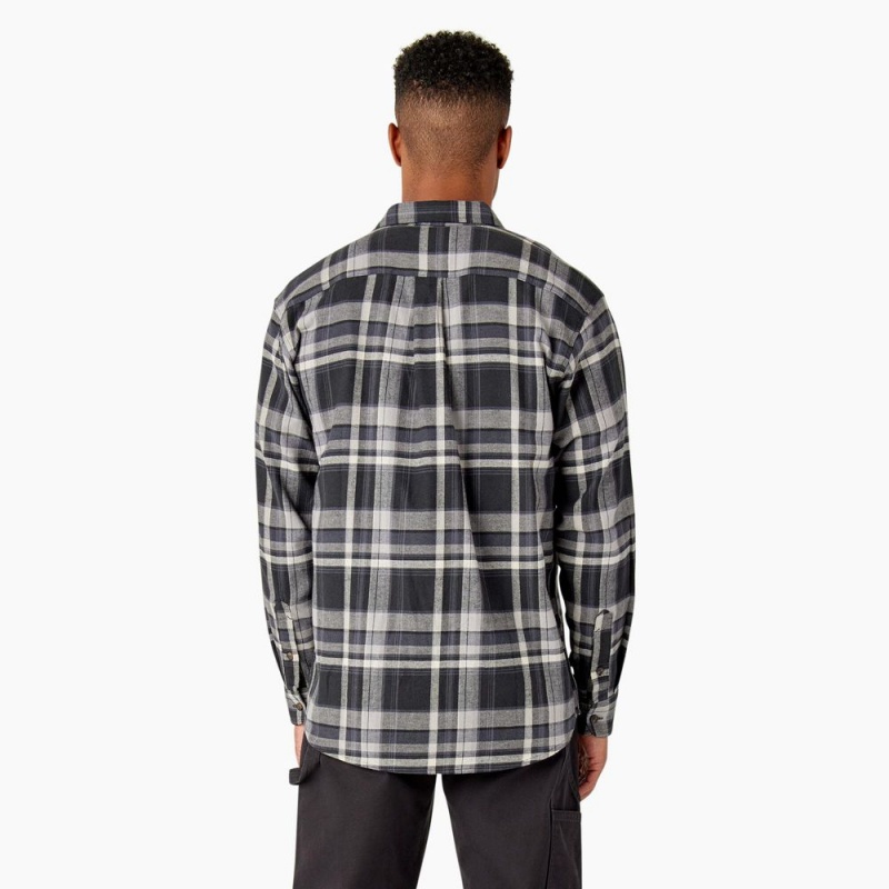 Men's Dickies FLEX Long Sleeve Flannel Shirt Black | 5389610-KL