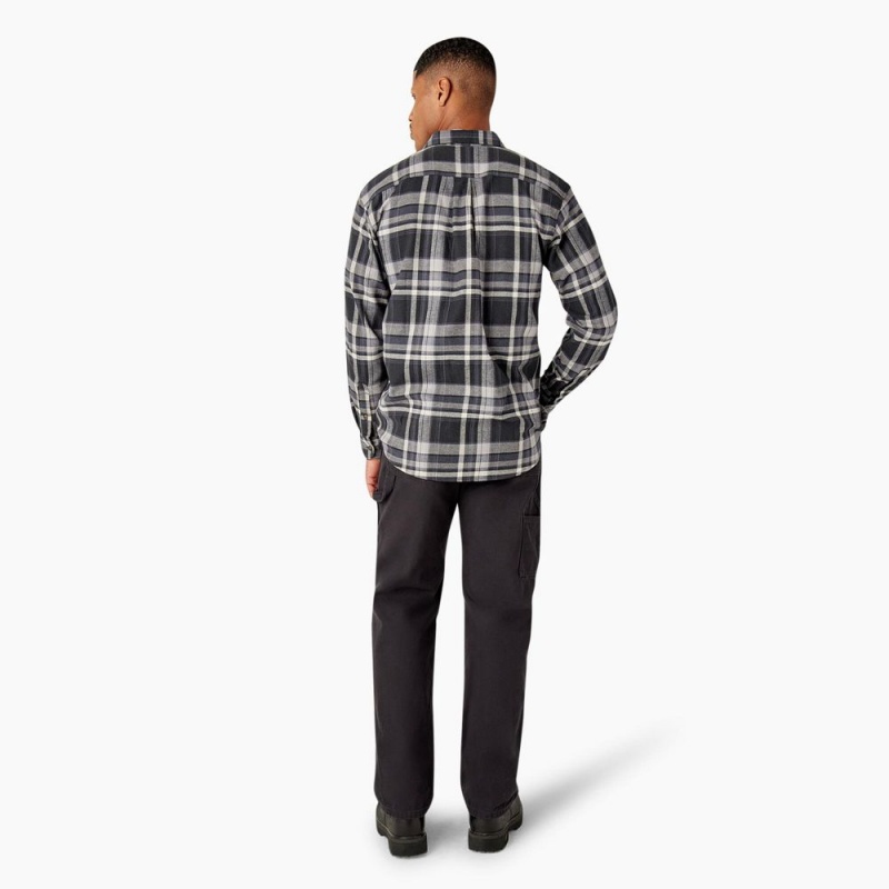 Men's Dickies FLEX Long Sleeve Flannel Shirt Black | 5389610-KL