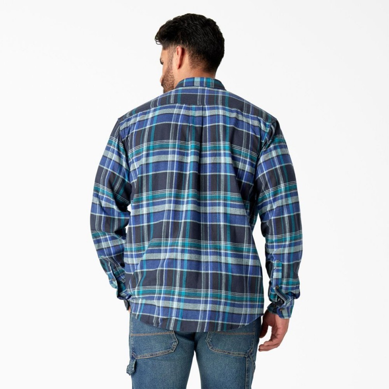 Men's Dickies FLEX Long Sleeve Flannel Shirt Blue | 0175429-VO