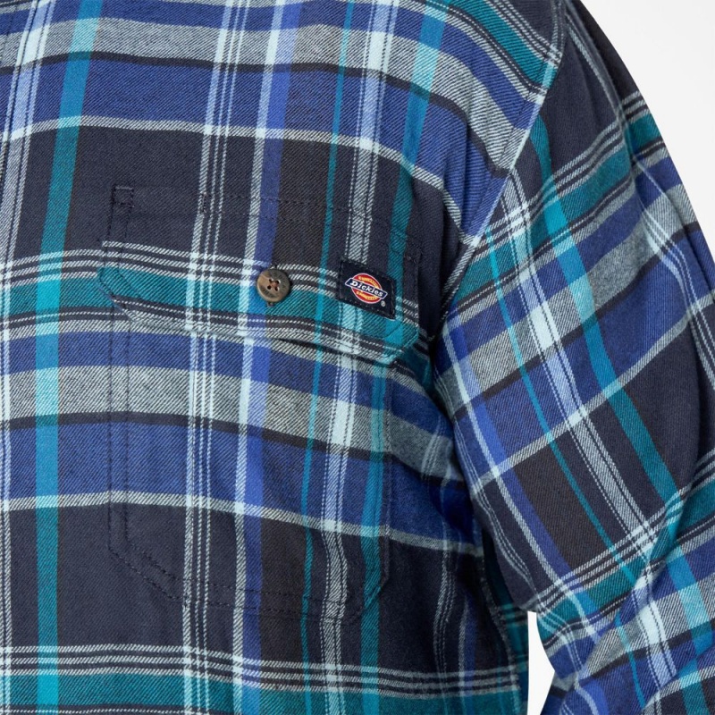 Men's Dickies FLEX Long Sleeve Flannel Shirt Blue | 0175429-VO