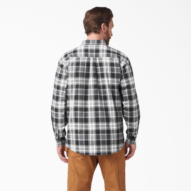 Men's Dickies FLEX Long Sleeve Flannel Shirt Black | 9406352-LK