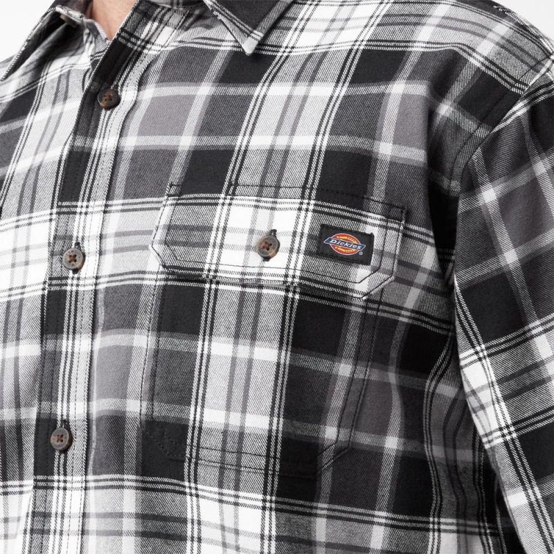 Men's Dickies FLEX Long Sleeve Flannel Shirt Black | 9406352-LK