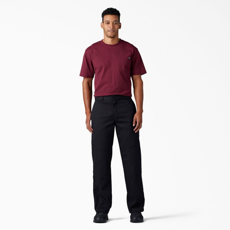 Men's Dickies FLEX Loose Fit Double Knee Work Pants Black | 0125783-LA