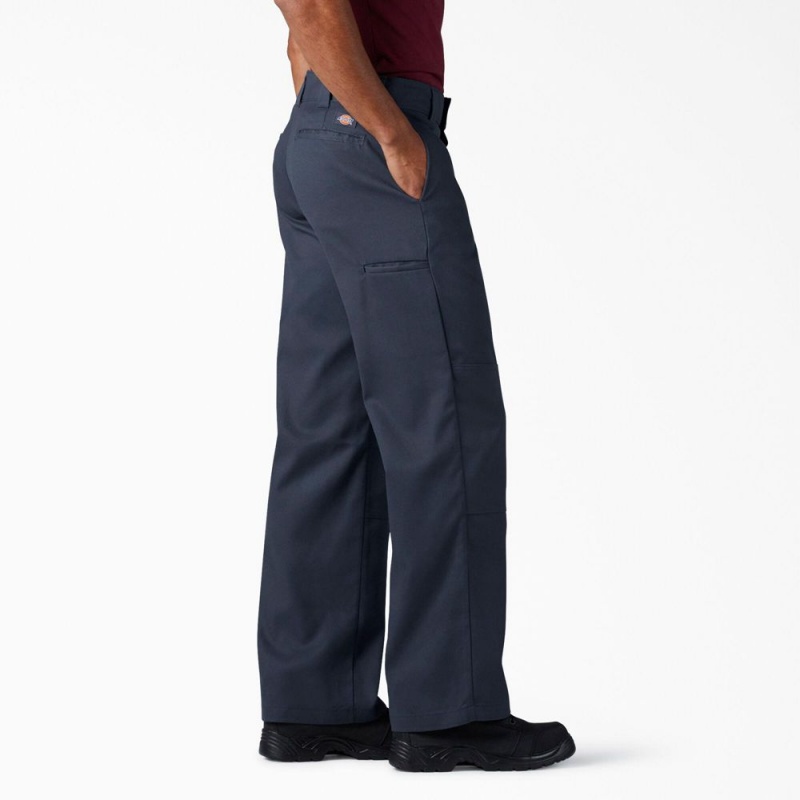 Men's Dickies FLEX Loose Fit Double Knee Work Pants Navy | 7548369-ML