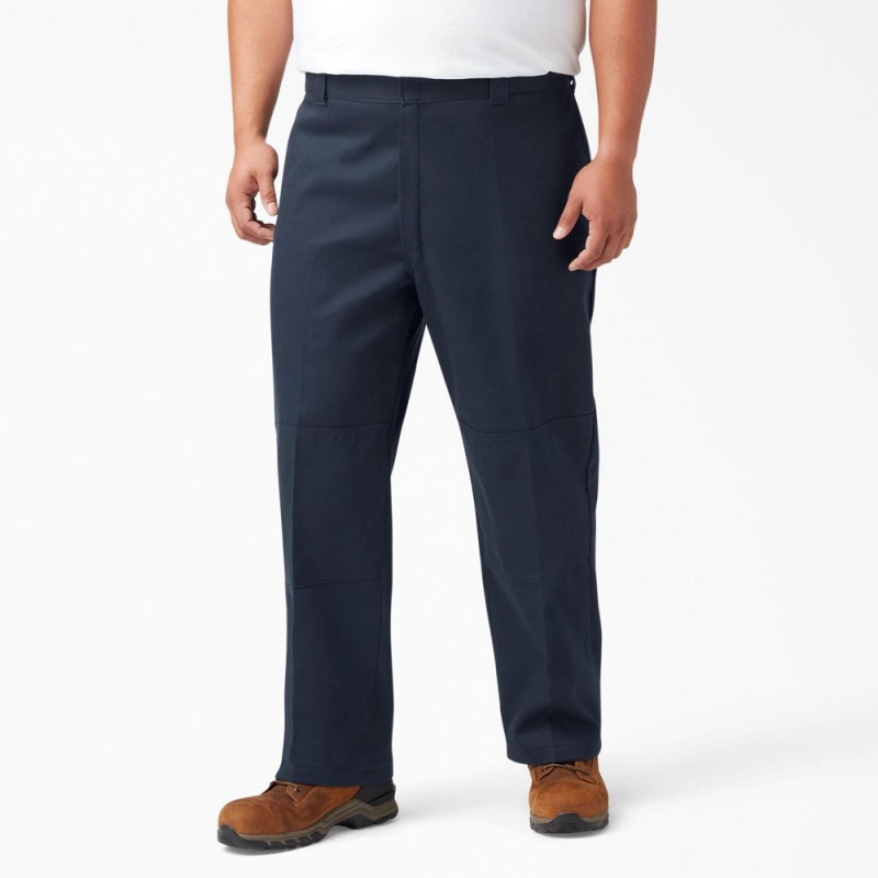 Men's Dickies FLEX Loose Fit Double Knee Work Pants Navy | 7548369-ML