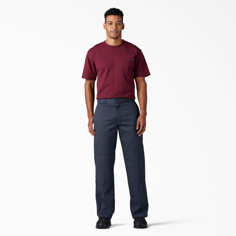 Men's Dickies FLEX Loose Fit Double Knee Work Pants Navy | 7548369-ML