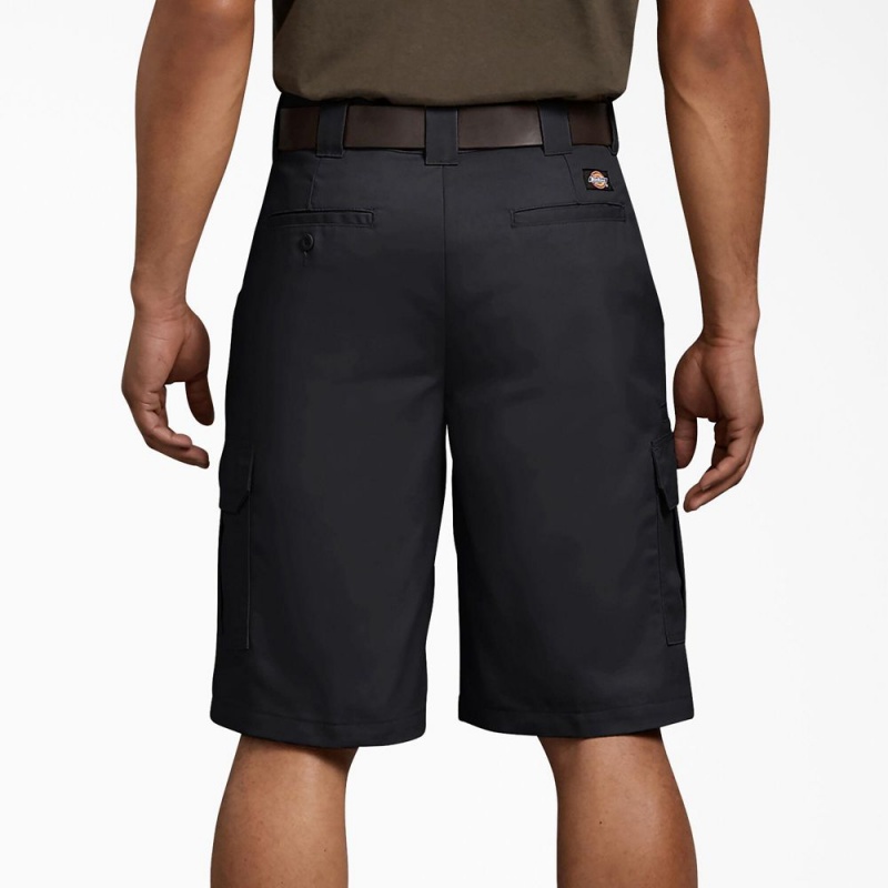 Men's Dickies FLEX Regular Fit Cargo Shorts Black | 6095437-XW