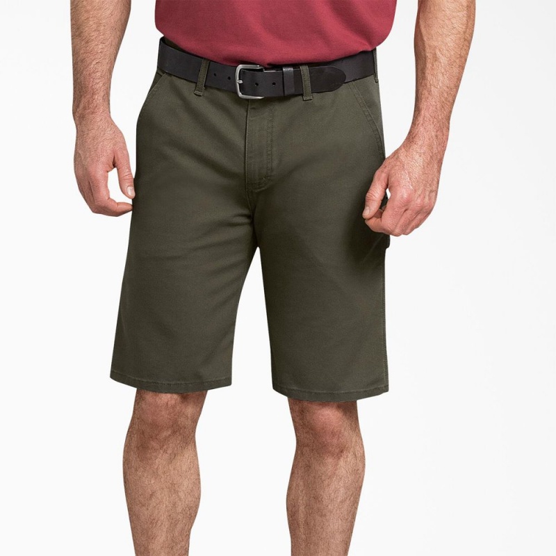 Men\'s Dickies FLEX Regular Fit Duck Carpenter Shorts Green | 2836105-FK