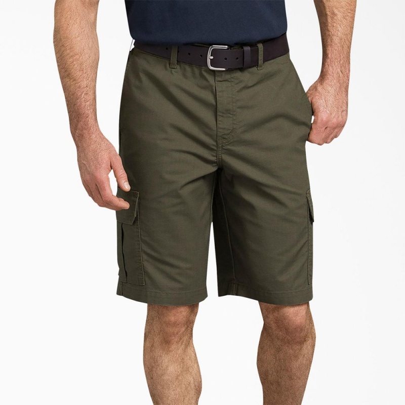 Men\'s Dickies FLEX Regular Fit Ripstop Cargo Shorts Green | 7516289-PU