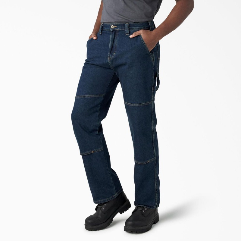 Men's Dickies FLEX Relaxed Fit Double Knee Jeans Blue | 1659823-MJ