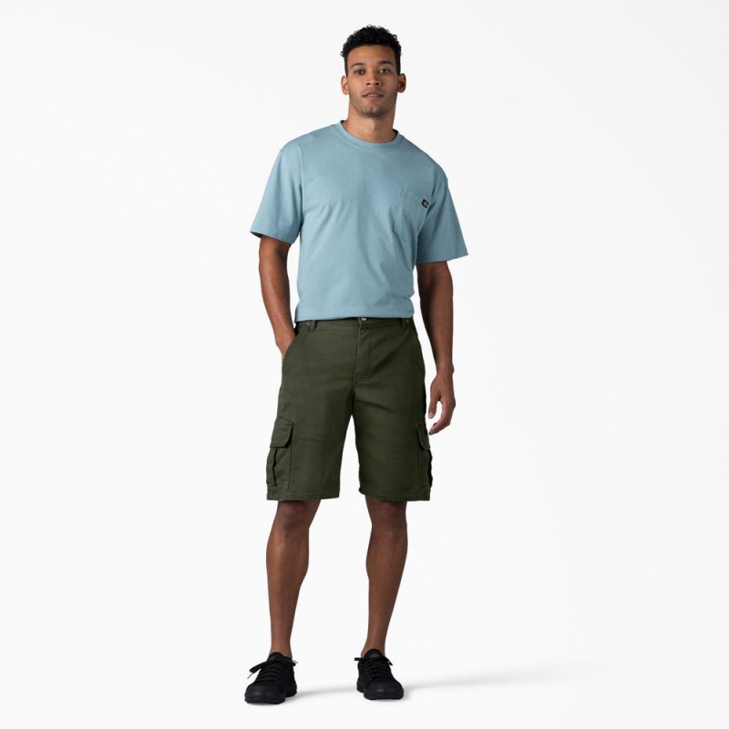 Men's Dickies FLEX Relaxed Fit Duck Cargo Shorts Green | 6493052-PD