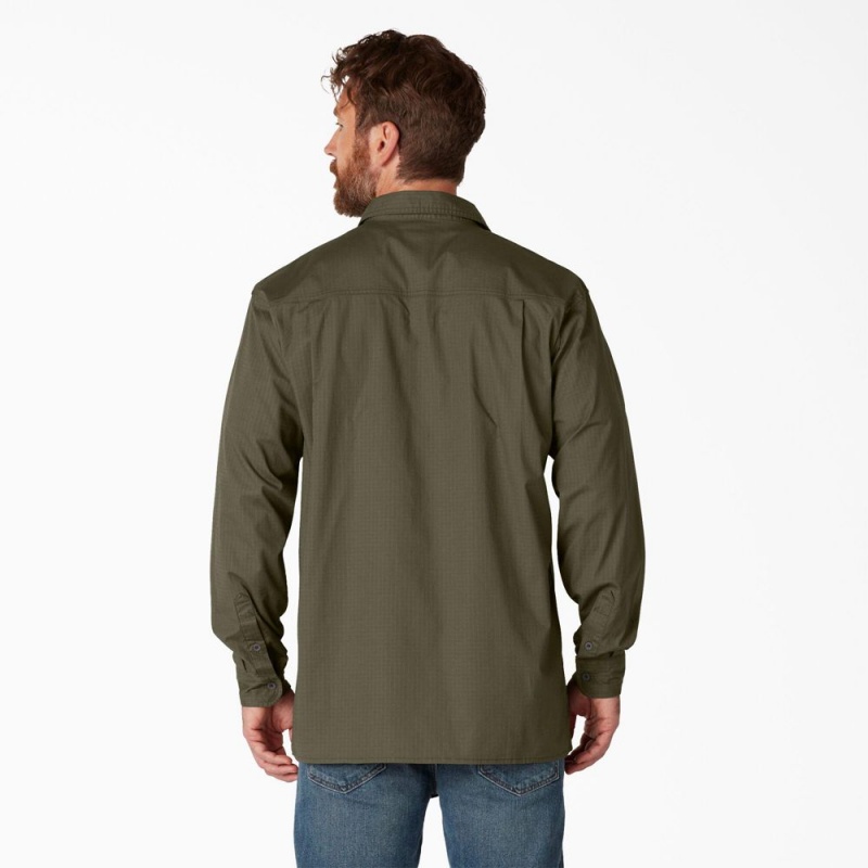 Men's Dickies FLEX Ripstop Long Sleeve Shirt Green | 6271580-LP