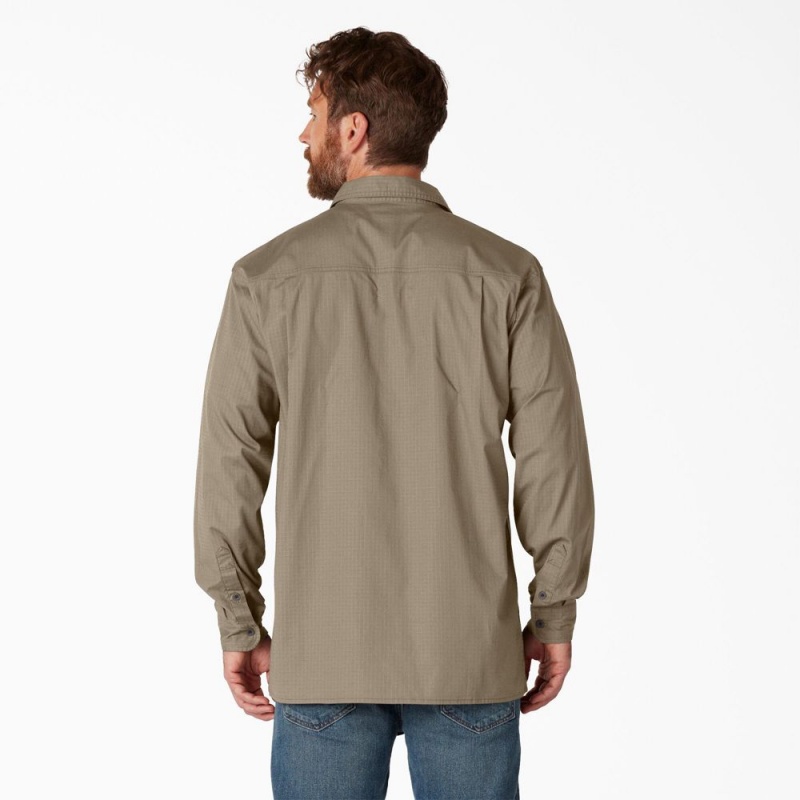 Men's Dickies FLEX Ripstop Long Sleeve Shirt Brown | 1398746-XG