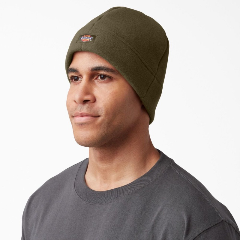 Men's Dickies Fleece Beanie Olive | 5379180-DS