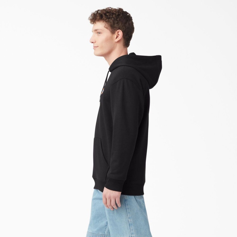 Men's Dickies Fleece Embroidered Chest Logo Hoodie Black | 2954013-JD