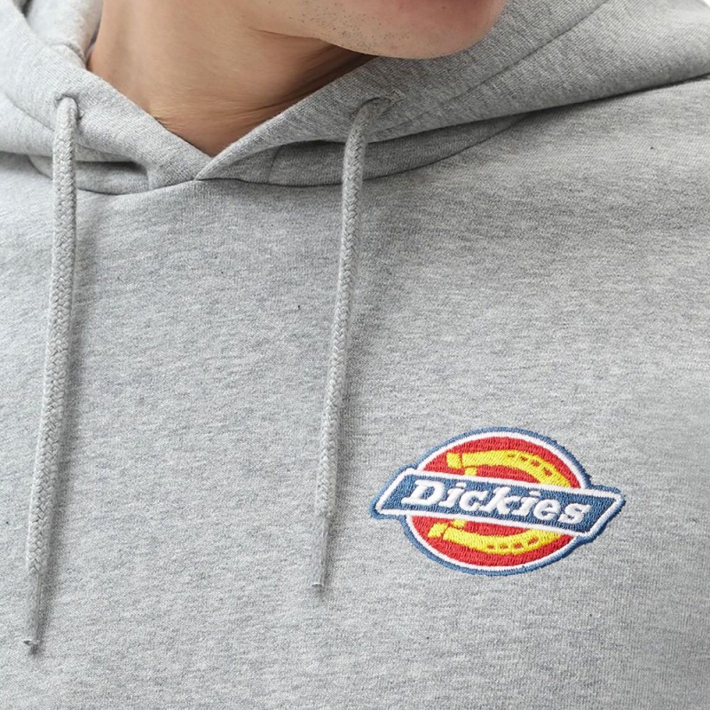 Men's Dickies Fleece Embroidered Chest Logo Hoodie Grey | 3956847-BV