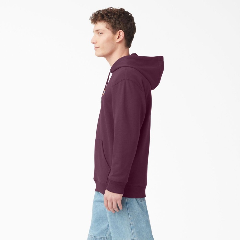 Men's Dickies Fleece Embroidered Chest Logo Hoodie Purple | 2981743-BK