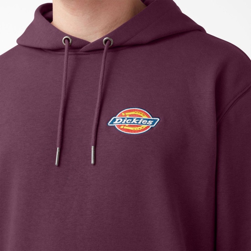 Men's Dickies Fleece Embroidered Chest Logo Hoodie Purple | 2981743-BK