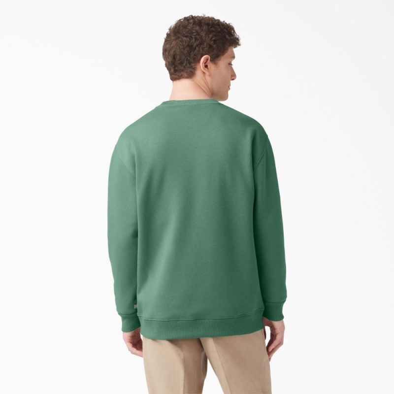 Men's Dickies Fleece Embroidered Chest Logo Sweatshirt Green | 6908473-SD